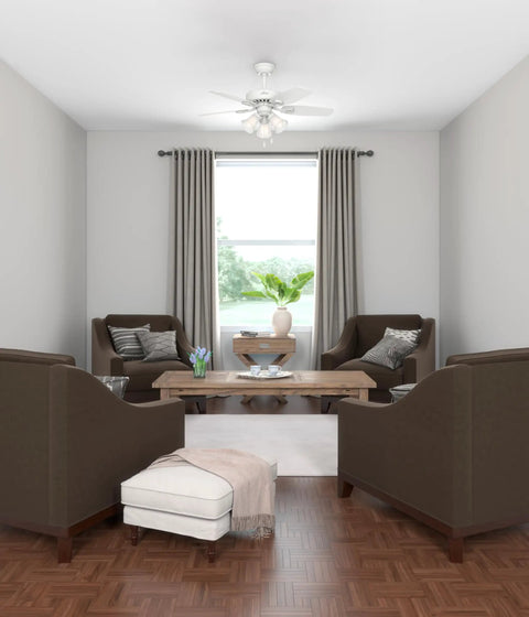 Living room with a 42 Inch Indoor Ceiling Fan With LED Lights And Pull Chain White Five Blade Ceiling Fan For Cozy Bedroom Or Living Room Standard Mount No Remote Includes Bulbs Whisper Quiet Motor For Ultra Powerful Airflow And Low Noise.