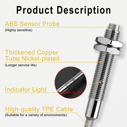 Pro Grade M6 Inductive Proximity Sensor Switch Non Shield Type LJ6A3-2-Z AX 2mm Detect Range, 10-30VDC, 150mA, NPN Normally Closed, 3 Wire, Gray Metal Body, 78-Inch Cable, nickel-plated sensor