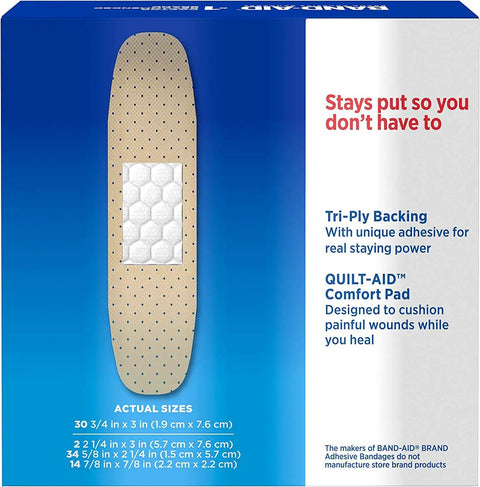 Straight Up Game Changing Assorted Adhesive Bandages For Gentle Wound Care With Breathable Nonstick Pads, tri-ply backing design.