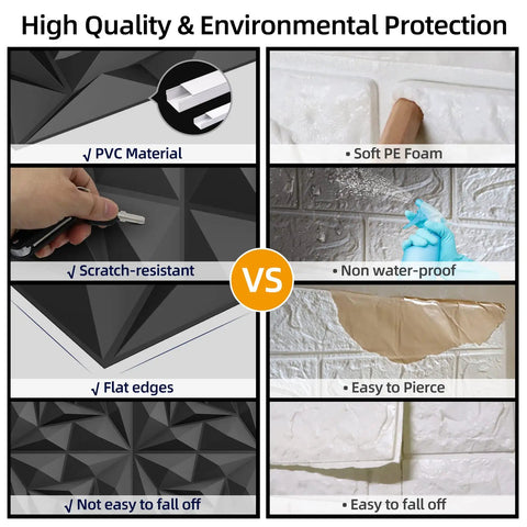 Comparison of Dope 3D Black PVC Wall Panels for Modern Interiors Decorative Textured Wall Tiles with other materials