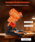Tough Electric Chainsaw Sharpener Bench Mounted Eighty Five Watt Motor Spins Up To Five Thousand Rpm with stable chain fixing clamp.