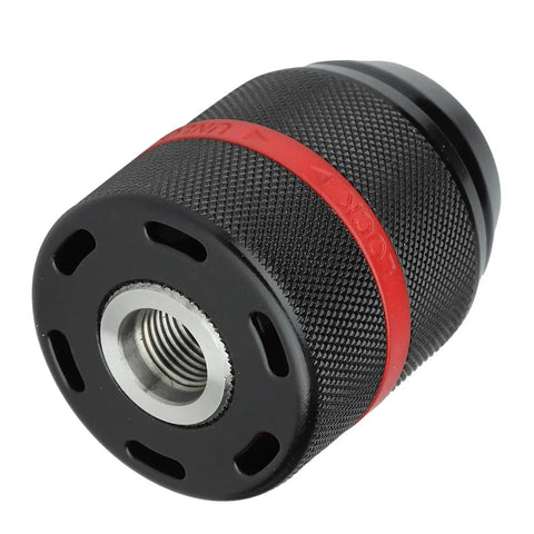 Keyless Drill Chuck 1/2-20UNF Mount, Self Tightening Hand Drill Chuck Fits 1-13 mm Bits, textured black with red ring
