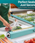 Person using 20 Inch Impulse Sealer With 750W Heating, No Warm Up Needed, Fast Bag Sealing For PE And PP Films And Bubble Wrap