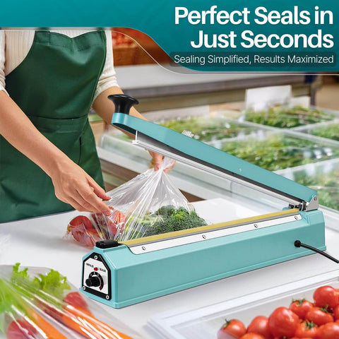Person using 20 Inch Impulse Sealer With 750W Heating, No Warm Up Needed, Fast Bag Sealing For PE And PP Films And Bubble Wrap