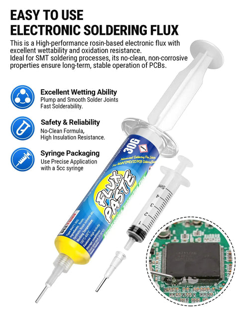 Rosin Paste Soldering Flux No Clean Rosin Solder Flux Paste That Delivers Solid Adhesion For IC And SMD Rework 30mL Syringe