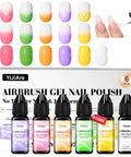 Airbrush Gel Nail Polish Set With 6 Vibrant Colors For Nails Non Dilution Formula 15ml Bottles Non Acetone Fine Mist Spray For French Ombre Nail Art Salon Kit