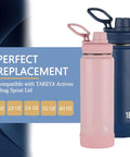 Water Bottle Lid Gasket Replacement Set For Takeya Actives 18oz 22oz 24oz 32oz 40oz 13 Pcs Leak Proof Rubber Seals O Ring Spout Lid Replacement For Hydration On The Go pink and blue bottles with sizes 18 oz to 40 oz