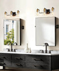 Black 3 Light Vanity Lights For Bathroom Modern Mid Century Wall Sconces With E26 Base and Touch Control above mirror