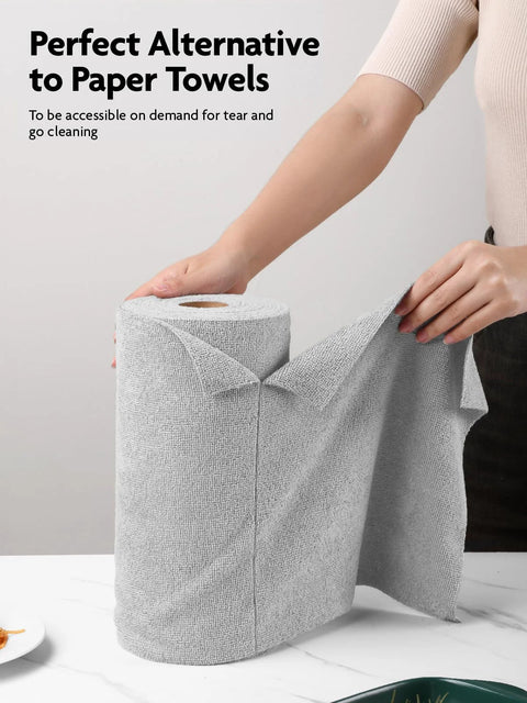Grey microfiber cleaning cloth roll with 40 tear-away towels, 12 x 12 in.