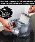 Person inserting PVF110 Replacement Vacuum Filter for Pivot Handheld Vacuums 20V Max into vacuum canister for easy fit.