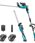 Pole And Cordless Hedge Trimmer 2-In-1 Electric Bush Trimmer With 20 Inch Dual-Action Blade Telescopic Pole Adjustable Rotating Head
