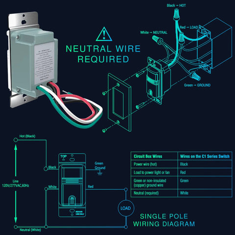2 Pack Motion Sensor Light Switch With Neutral Wire Required, Single Pole Indoor In Wall Occupancy Sensor wiring diagram