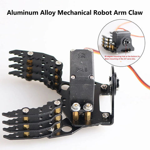 Heavy Duty Metal Robotic Arm Gripper With High Torque MG996R Servo For Arduino And Raspberry Pi DIY Projects Educational STEM Maker Kit Solid Metal Claw Clamp For Learning And Prototyping Black, aluminum alloy claw