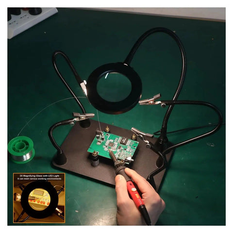 DIY Pro Grade Soldering Station With Flexible Magnetic Helping Hands And 3X LED Magnifying Lamp for precision welding
