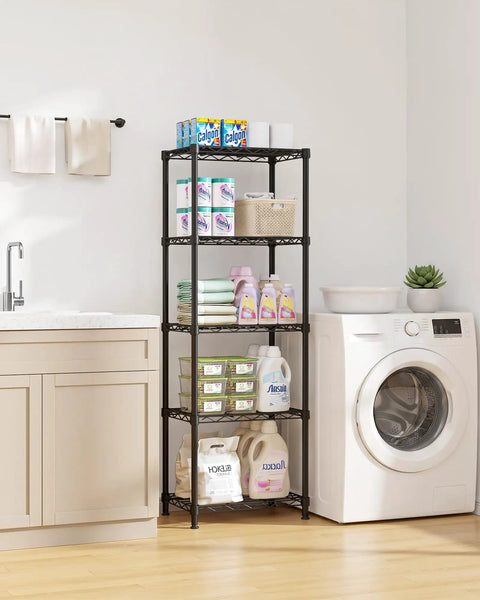 Sturdy 5 Tier Wire Shelving Rack With Slick Leveling Feet And Easy Peasy Assembly Heavy Duty Metal Storage Unit Perfect For Pantry Kitchen Laundry Closet Organization In Black