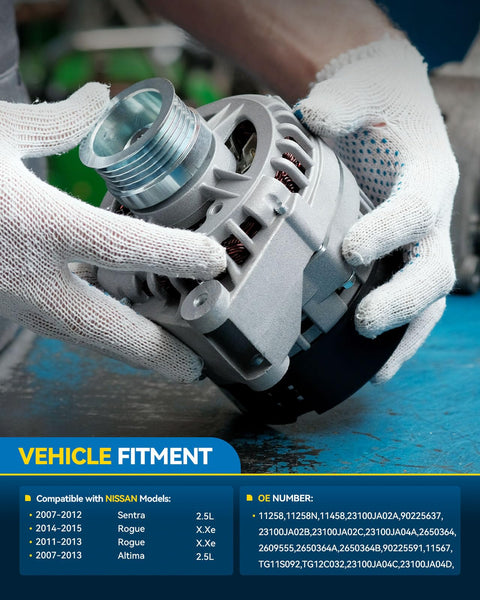 New 110 Amp Direct Fit Alternator Replacement For Nissan Altima 2007-2013 2.5L, Rogue 2011-2013, Rogue Select 2014-2015