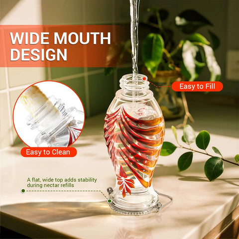 Glass Hummingbird Feeder With 24 Oz Nectar Capacity Five Flower Ports Perch And Leakproof Hanging Design For Outdoors Durable