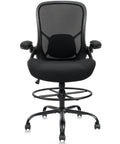 Front view of Big And Tall 400 Pound Capacity Heavy Duty Drafting Chair with ergonomic comfort, mesh back, and footrest, black color.