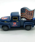 Blue All American Patriotic Metal Pickup Truck Ornament For Tiered Tray Decor And Tabletop Centerpiece with USA flag and stars