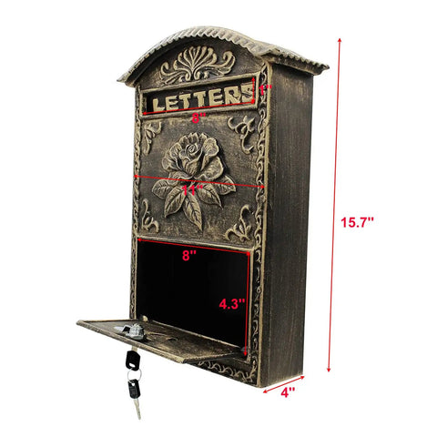 Vintage Wall Mounted Mailbox With Lock Cast Aluminum Outdoor Letter Box Old School Retro Style For Home Postbox Villa