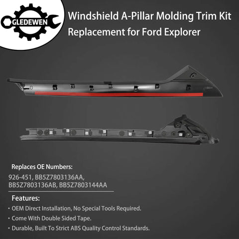 GLEDEWEN windshield A-pillar molding trim kit for Ford Explorer two-piece front outer and inner right passenger side