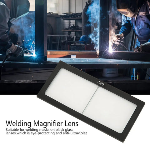 2 By 4.25 Inch Welding Lens With 3.0 Magnification Cheater Lens For Eye Protection, showing lens against welding background