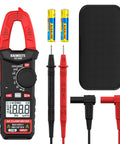 5 in 1 Digital Clamp Meter With Auto Ranging, 400A AC Current, 600V AC DC Voltage, Resistance, Continuity And Diode Testing, 2000 Count Resolution, Portable Pocket Sized Multimeter For Pros And DIY with probes, batteries, case