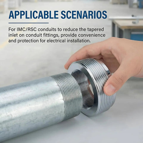 5 Pack 3 To 2 Inch Steel Reducing Bushing For Rigid And IMC Conduit, Heavy Duty Alloy Steel Threaded Reducer With Rolled Edge, Corrosion Resistant Fitting For Industrial Electrical Systems In Tough Environments. IMC/RSC conduit reducer in use