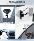 6 Inch Camera Suction Cup Mount With Ball Head Magic Arm for Car Windshield or Dash, showing various mounting options