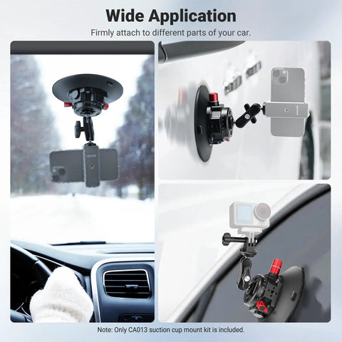6 Inch Camera Suction Cup Mount With Ball Head Magic Arm for Car Windshield or Dash, showing various mounting options