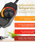 Pro Grade Wood Burning Kit With Letters For Pyrography Adjustable Temperature Pen showing adjustable heat control dial