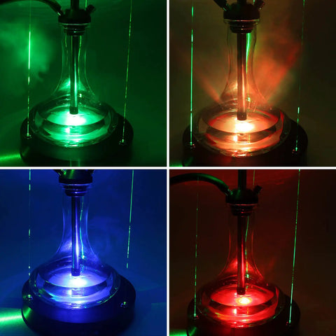 10 Inch LED Laser Lamp Base RGBW 4in1 Ultra Bright Night Light for Hookah Shisha Glassware showing green, red, blue lighting