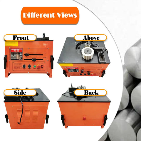 Different views of Built Tough Electric Rebar Bender Cutter, 3000W Hydraulic Steel Bar Bending Machine for 1/4 to 1 inch.