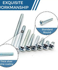 160 Piece Screw And Nut Kit For DIYers Eight Sizes From One Quarter To Two Inches Includes Zinc Plated Carbon Steel Phillips Pan Head Screws And Eighty Matching Hex Nuts For Cabinets Electrical And General Repairs, zinc-plated screws close-up