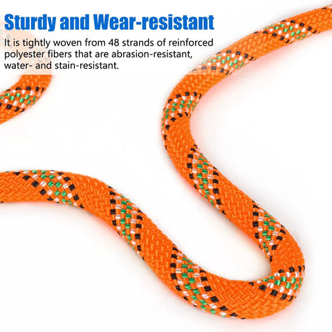 Close-up of Beefy 8mm Static Climbing Rope With Two Steel Hooks For Outdoor Rappelling And Rescue In 10m 20m 30m Or 50m Lengths