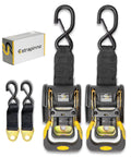 Retractable Ratchet Straps 2 Pack 1 7/8 Inch By 4 Foot Heavy Duty Transom Tie Downs With Extension Straps and S Hooks