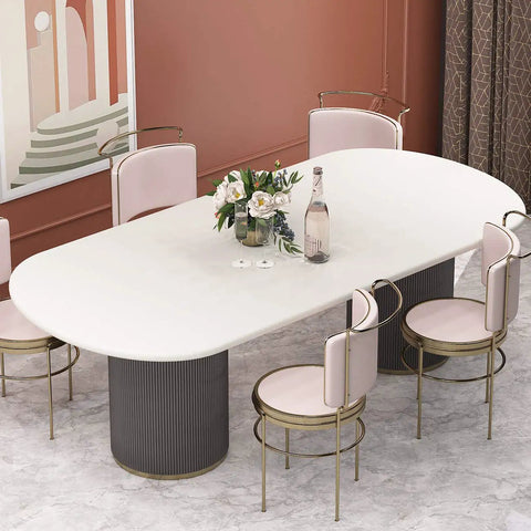 Elegant dining room with cream white matte peel and stick wallpaper removable self adhesive thick vinyl, table with flowers.
