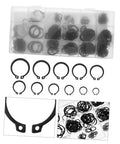 External Circlip Assortment Kit In Carbon Steel With 18 Sizes, C Clip Retaining Rings in organized storage box.