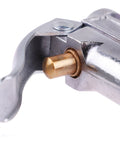 Bayonet Style Tire Inflator Gauge With 12 Inch Heavy Duty Air Hose And Straight Head Chuck, close-up of brass internal parts