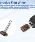 8 Piece 0.8 Inch Flap Wheel Set, 80 Grit Aluminum Oxide Mounted Flap Wheels with 1/4 Shank attached to a rotary tool
