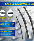 Silicone Windshield Wiper Blades Replacement For 2018 2023 BMW X3 And 2019 2022 X4 Set Of 3 sizes diagram and compatibility