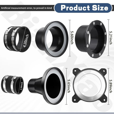 Front view: Amazon magnetic dust-collection fittings set for 4in and 2.5in hoses; black metal adapters with mag ports