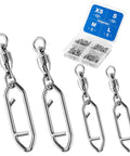 30 Pack Heavy Duty Stainless Steel Fishing Swivels With Snap Hooks For Lure Attachments, tackle kit and storage box