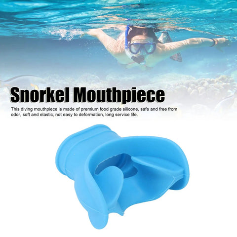 Comfort Bite Dive Regulator Mouthpiece With Tongue Rest Design, blue silicone scuba diver mouthpiece, underwater background