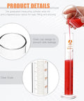 Glass Beaker And Graduated Cylinder Kit With Stirring Rod, Borosilicate Lab Glassware Set Details of 50ml cylinder pouring red liquid