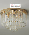 Lit French Gold Crystal Chandelier Ceiling Light 16 Inch Semi Flush Mount with Five Lights and Three Tier Crystal Design