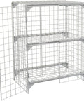 Rock Solid One Tier Two Door Wire Mesh Security Locker Cabinet With Adjustable Shelf Lockable Gray Steel Professional Storage Cage, open view.