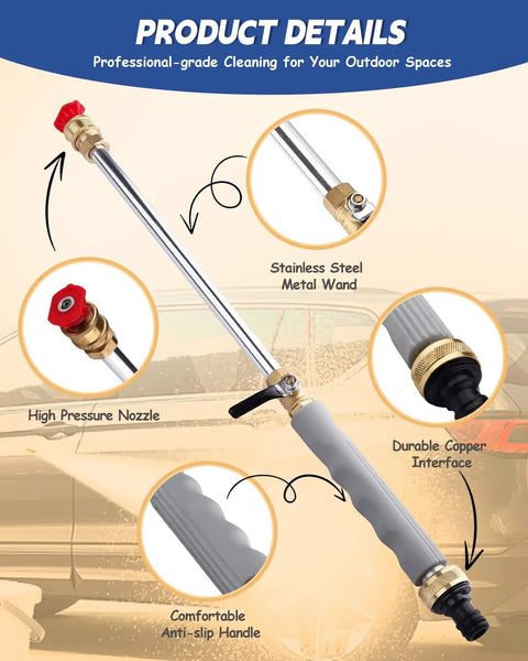 Upgraded Jet Nozzle Power Washer For Garden Hose With 2 High Pressure Nozzles, Quick Connectors, Anti-slip Handle, Metal Wand
