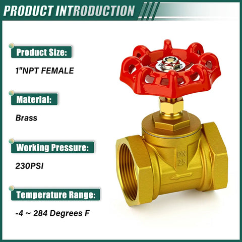 1 Inch NPT Brass Gate Valve Female X Female With Wheel Handle Built Tough Heavy Duty Plumbing Valve For Fuel, Air, Water, Gas, Oil