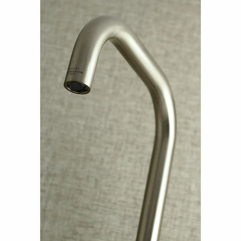 Close-up of the spout of an 8-Inch Adjustable Center Wall Mount Kitchen Faucet Brushed Nickel Finish, Solid Brass Construction